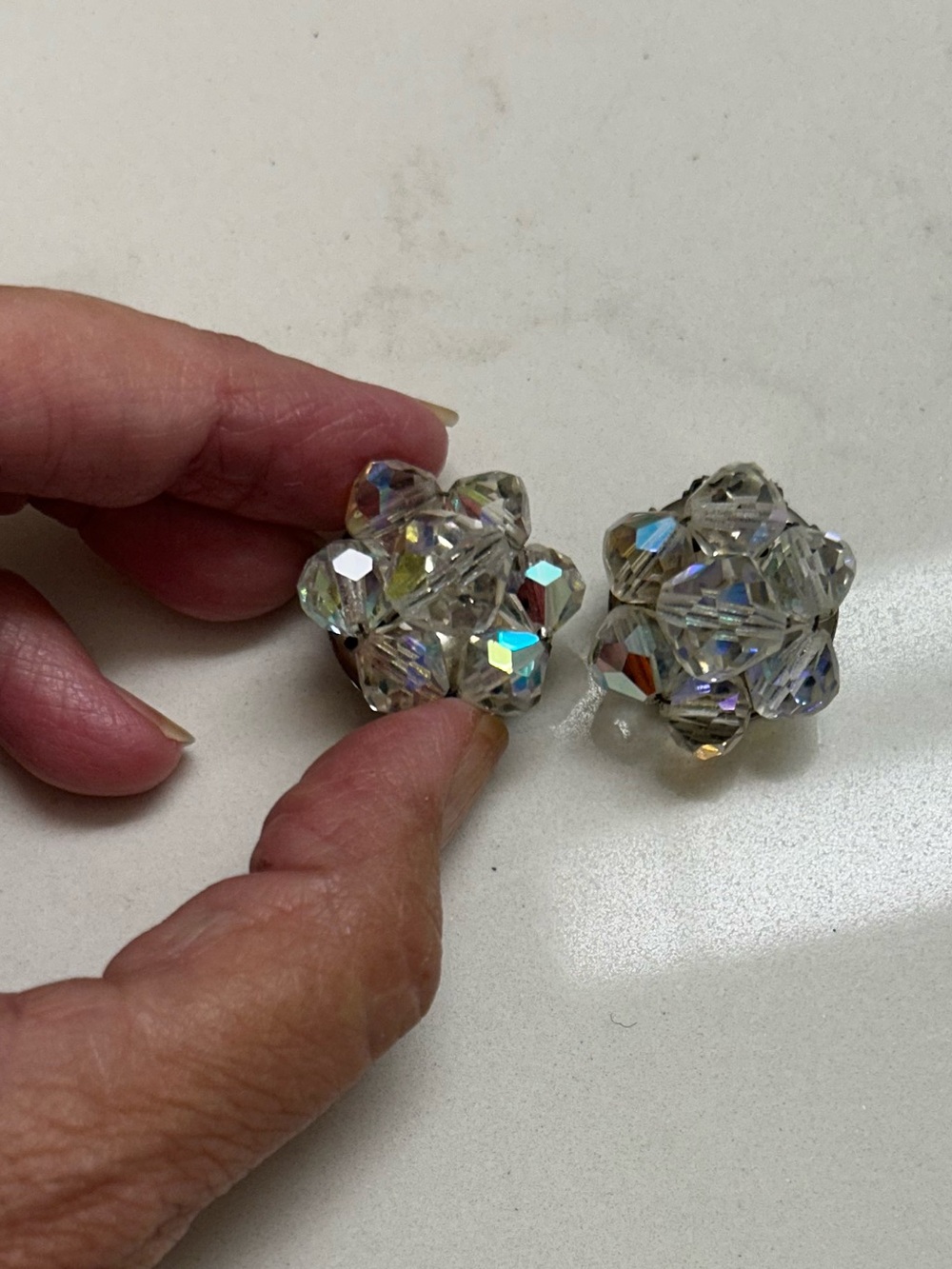 Crystal Aurora Borealis Bead Cluster Clip-On Earrings - Clear
